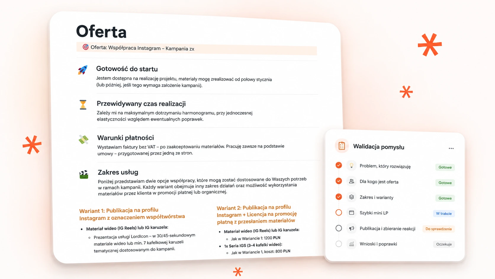 Prosty landing page oferty w Notion