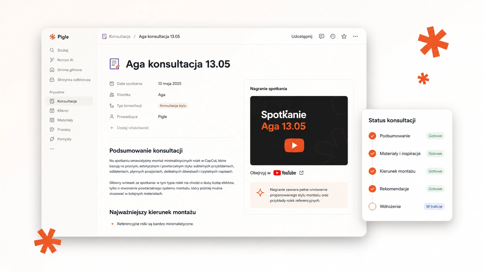 Podsumowanie po konsultacji w Notion